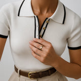 Elegant Slim-fit Short Sleeve Polo Collar Top