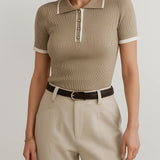 Elegant Slim-fit Short Sleeve Polo Collar Top