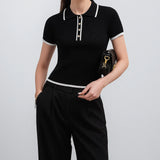 Elegant Slim-fit Short Sleeve Polo Collar Top