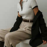 Elegant Slim-fit Short Sleeve Polo Collar Top
