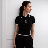 Elegant Slim-fit Short Sleeve Polo Collar Top