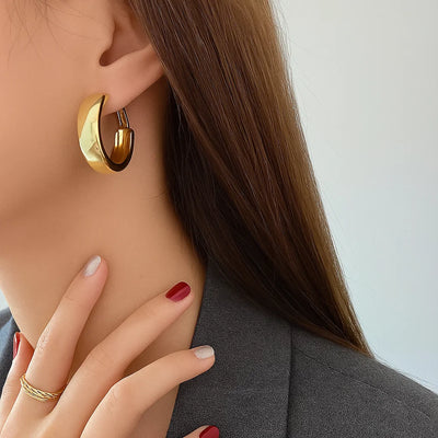 Trendy Simple Silver Color Hoop Earrings For Women Girl Circle Round Minimalist Earrings Party NEW C-shape Jewelry Gifts