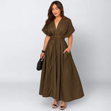 Spring Summer Vintage Women Dresses Fashion Single Breasted Sashes Draped V Neck Sleeveless Solid Ladies Dresses