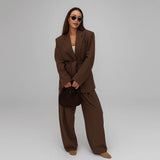 Spring Summer Office Lady Elegant Solid Women Suit Fashion Casual Sashes Straight Shrug Blazer Chic Zipper Long Pant