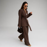 Spring Summer Office Lady Elegant Solid Women Suit Fashion Casual Sashes Straight Shrug Blazer Chic Zipper Long Pant