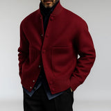 Men's new wool coat in autumn and winter 2025 fashion trend solid color stand collar versatile button jacket men