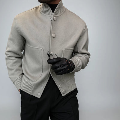 Men's new wool coat in autumn and winter 2025 fashion trend solid color stand collar versatile button jacket men