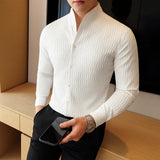 New Men's Social Shirt British Style Casual Business Formal Long Sleeved Shirt Luxurious and Slim Fit Dress Tops Shirt 4XL-M