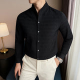 New Men's Social Shirt British Style Casual Business Formal Long Sleeved Shirt Luxurious and Slim Fit Dress Tops Shirt 4XL-M