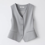 Gray Suit Vest Women's Short Sleeveless Jacket Outerwear Top Small Size Fashionable And Stylish Vest for Ladies