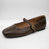 Genuine Leather Flat Bottom French Vintage Single Shoes Soft Leather Bean Bean Shoes Square Head One Strap Ballet Shoes Mary Jan