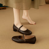 Genuine Leather Flat Bottom French Vintage Single Shoes Soft Leather Bean Bean Shoes Square Head One Strap Ballet Shoes Mary Jan