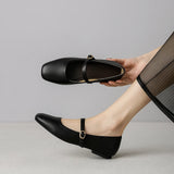 Genuine Leather Flat Bottom French Vintage Single Shoes Soft Leather Bean Bean Shoes Square Head One Strap Ballet Shoes Mary Jan