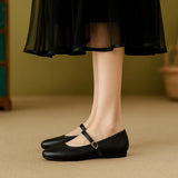 Genuine Leather Flat Bottom French Vintage Single Shoes Soft Leather Bean Bean Shoes Square Head One Strap Ballet Shoes Mary Jan