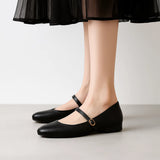 Genuine Leather Flat Bottom French Vintage Single Shoes Soft Leather Bean Bean Shoes Square Head One Strap Ballet Shoes Mary Jan