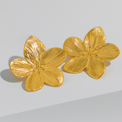 Yhpup Vintage Gold Stainless Steel Flower Stud Earrings for Women