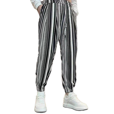 Men’s Ankle-Tied Harlan Thin Cropped Ice Silk Casual Trousers – Striped