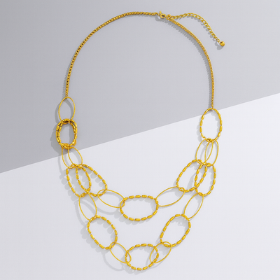 Stainless Steel Circle Link Double Layer Chain Golden Necklace