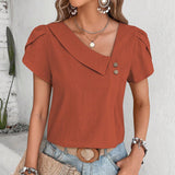 Womens Dressy Casual Petal Sleeve Asymmetrical V Neck Work Shirts Blouse Tops
