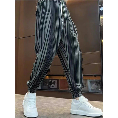 Men’s Ankle-Tied Harlan Thin Cropped Ice Silk Casual Trousers – Striped