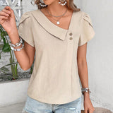 Womens Dressy Casual Petal Sleeve Asymmetrical V Neck Work Shirts Blouse Tops