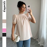 Simple Fashion Style Embroidered Sleeve Round Neck Blouse Women's Shirt