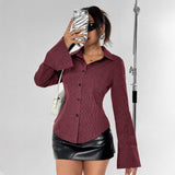 Women's Slim Striped Shirt Wine Red