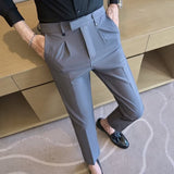 Men’s High-Waist Straight Double-Pleated Casual Suit Trousers – High Stretch