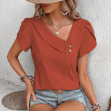 Womens Dressy Casual Petal Sleeve Asymmetrical V Neck Work Shirts Blouse Tops