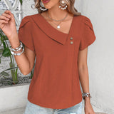 Womens Dressy Casual Petal Sleeve Asymmetrical V Neck Work Shirts Blouse Tops