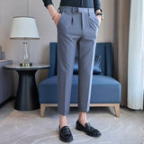 Men’s High-Waist Straight Double-Pleated Casual Suit Trousers – High Stretch