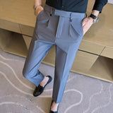 Men’s High-Waist Straight Double-Pleated Casual Suit Trousers – High Stretch