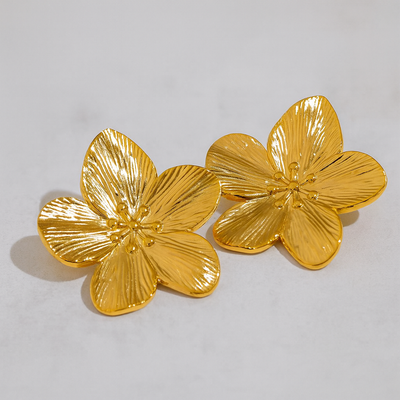 Yhpup Vintage Gold Stainless Steel Flower Stud Earrings for Women
