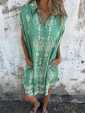 Printed Sleeveless Beach Shirt Dress – Linen Blend