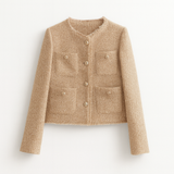 Chic Female Tweed Basic Jacket Coat Women Clothing Woolen Outerwear Long Sleeve Front Button Female Outerwear Chic Tops