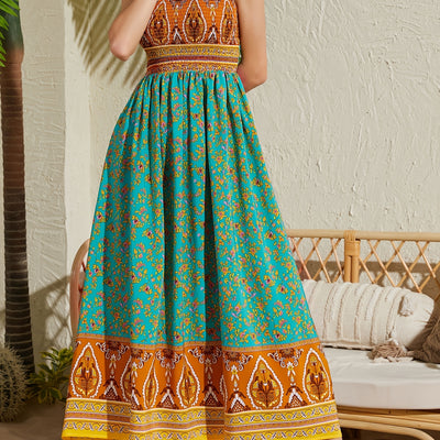 Women's Sexy Strapless Printed Dress - Elegant Off-Shoulder Maxi Vacation Dress